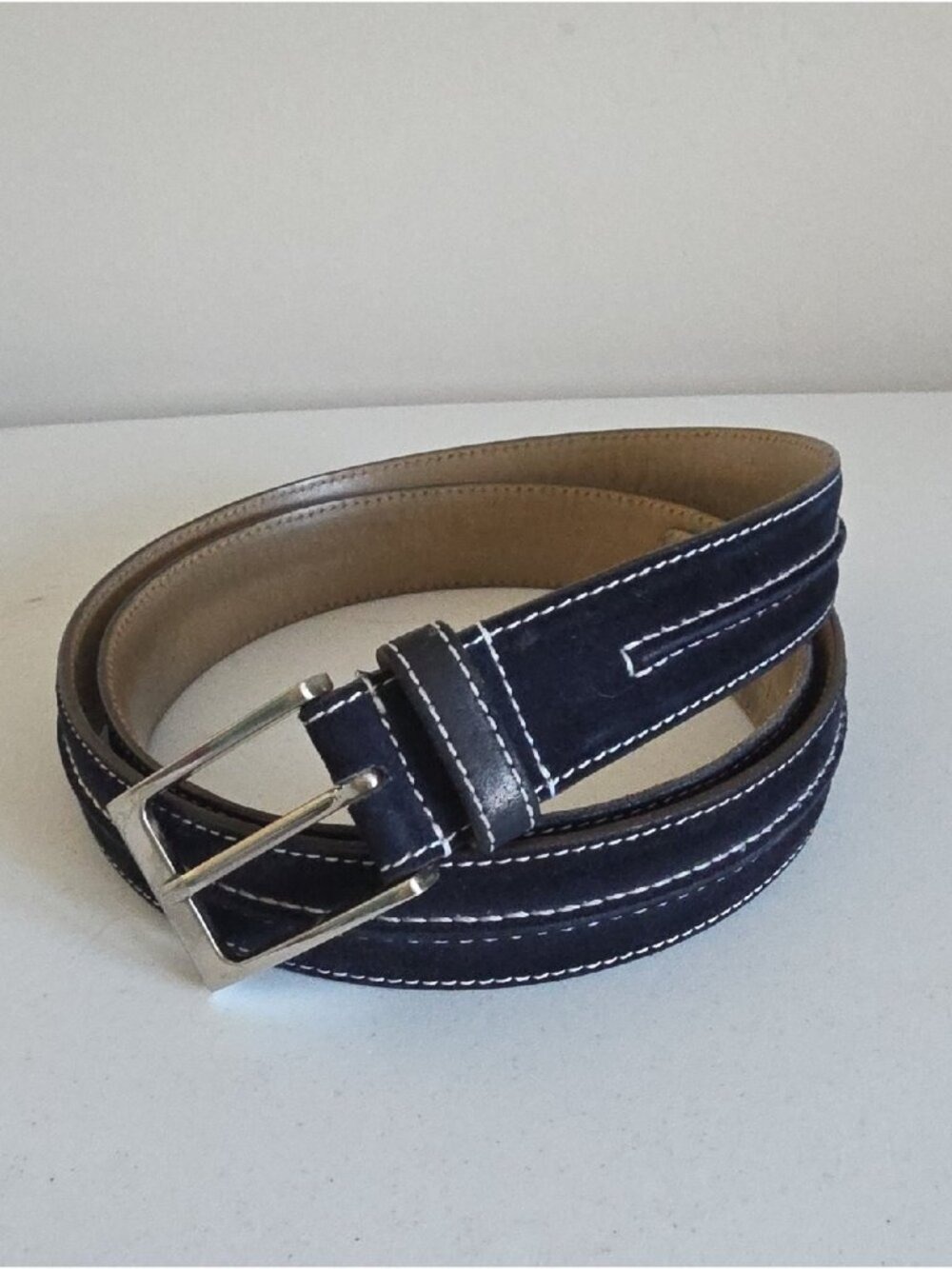 PAUL FREDRICK | Navy Suede Belt Sz 44